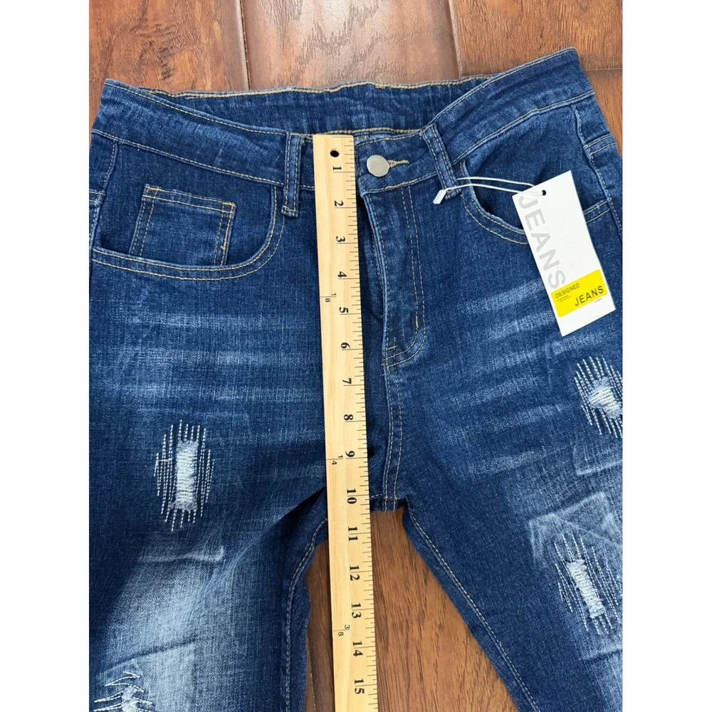 Fashion Jeans Slim Straight Distressed Denim Mens 30 Dark Wash New